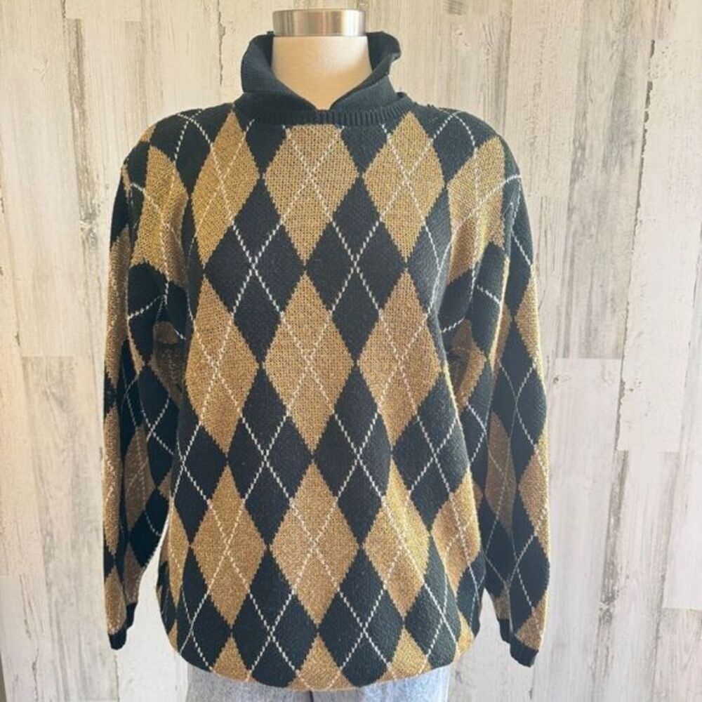 Vintage Argyle Knit Sweater Medium‎ Preppy Classic Academia